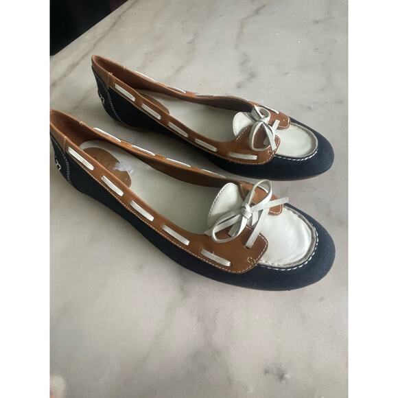 New Cole Haan NikeAir‎ white tan leather & blue canvas slip on loafers flats - Picture 1 of 9